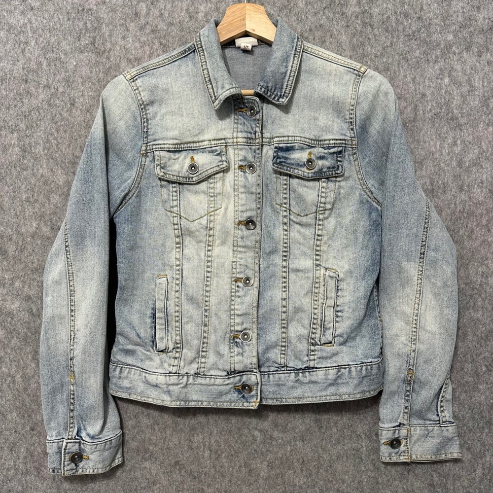 Merona Womens Light Wash Denim Trucker Jacket Blue Small S/P Cotton Lycra